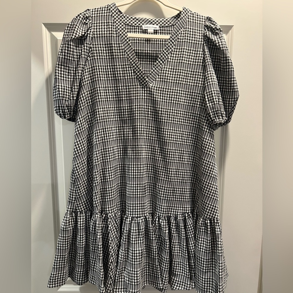 Calvin Klein Black and White Ruffled Tiered Sundress